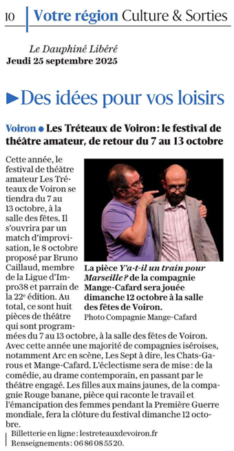 Les Tréteaux de Voiron - Le Dauphiné Libéré du 25-09-2025