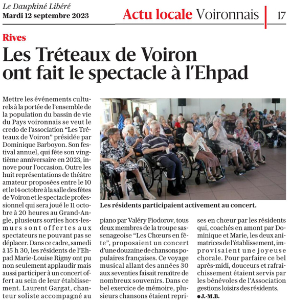 Les Tréteaux de Voiron - Le Dauphiné Libéré du 12-09-2023