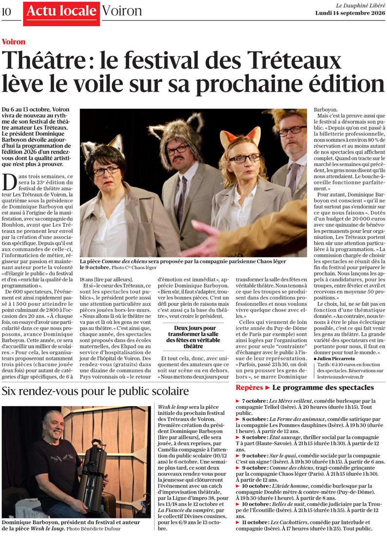 Les Tréteaux de Voiron - Dauphiné Libéré du 01-12-2025